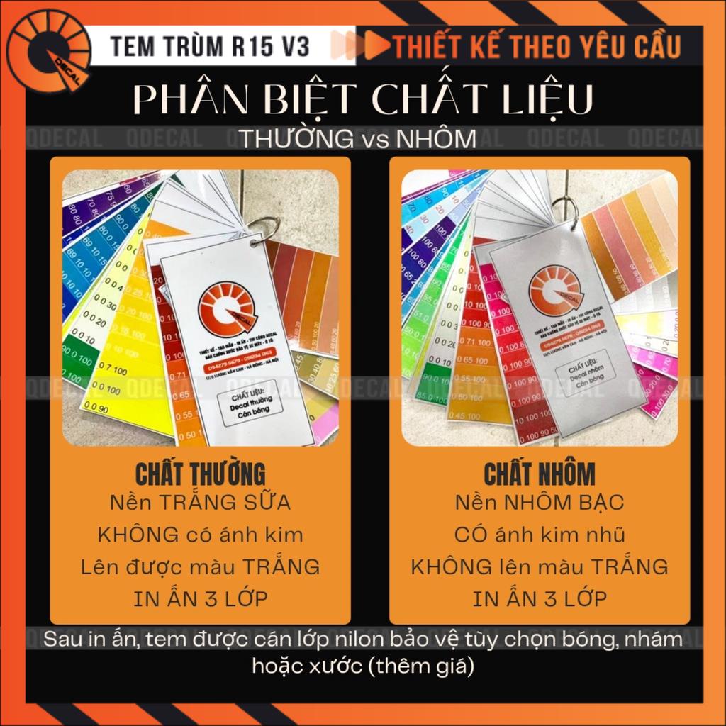 Tem trùm R15 V3 decal 3 lớp đa sắc luxury thiết kế theo yêu cầu