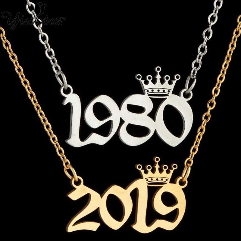 Vòng cổ Mặt Hình Số Năm Kỷ 1980-2019 Màu Vàng/Bạc Thời Trang Cho Nam Và Nữ