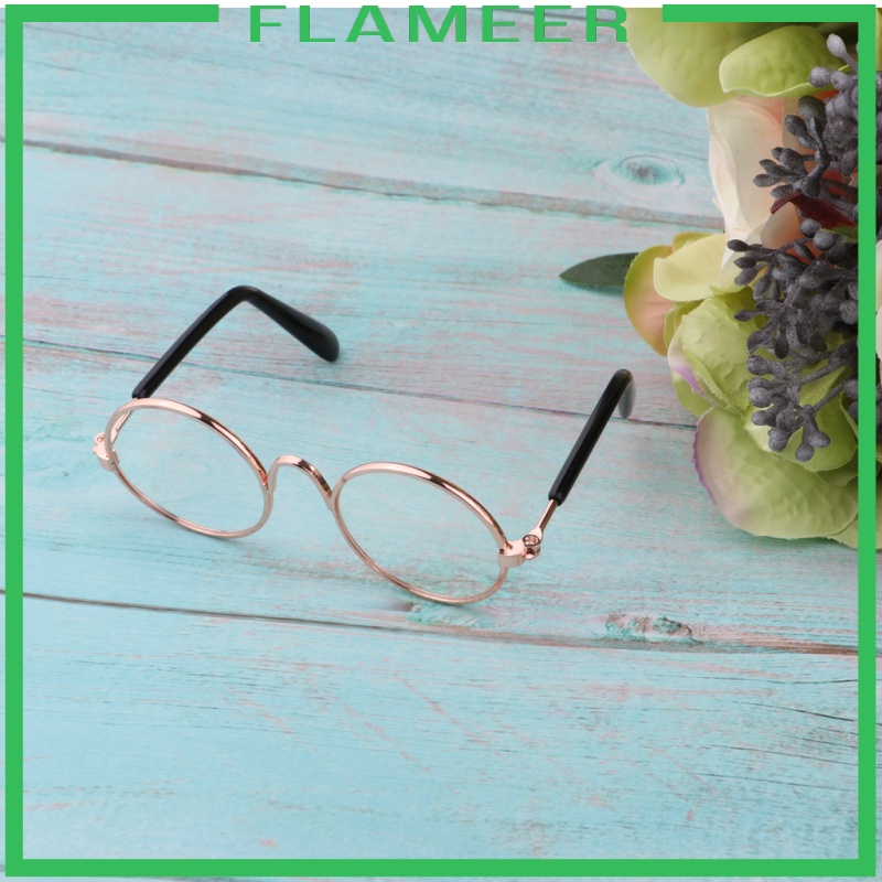 [FLAMEER]1/6 BJD Doll Eyegalsses Eyewear Golden Frame for Blythe Dolls Black