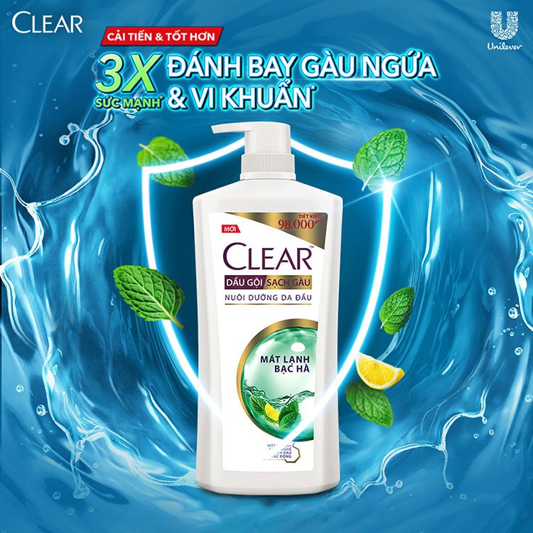 Dầu Gội Đầu Sạch Gầu Clear Mát Lạnh Bạc Hà, Nuôi dưỡng Da Đầu 880g