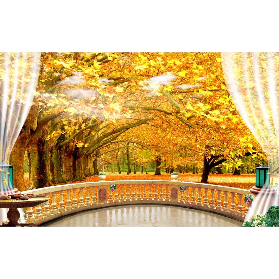 Tranh 3d cửa sổ nhìn ra phong cảnh sang trọng hiện đại