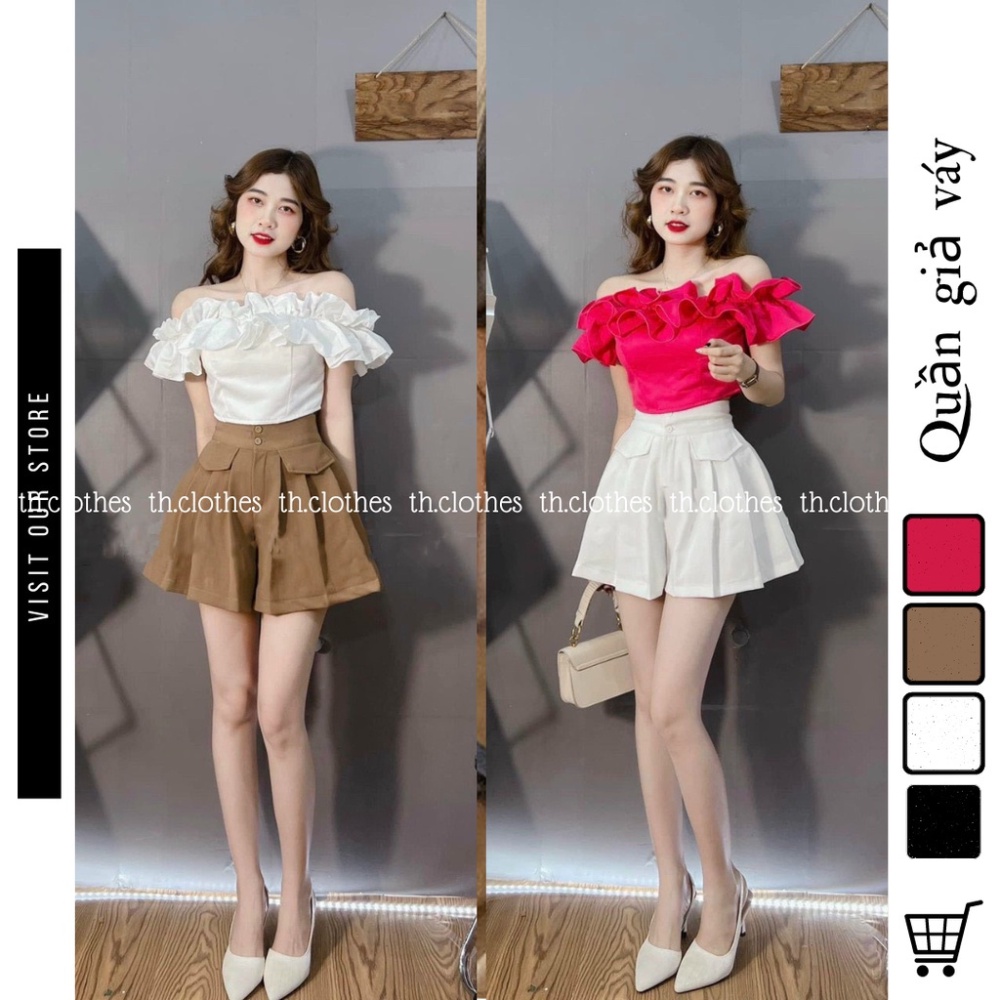 Quần short nữ xếp ly lưng cao quần xếp li giả váy dáng chữ a túi hộp trước chất tuyết mưa dày dặn phong cách ulzzang