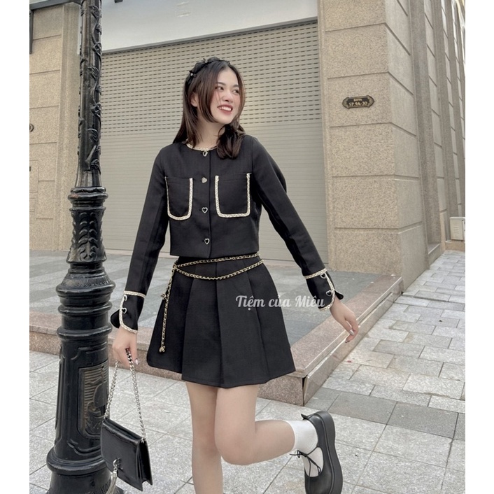 [𝐃𝐨𝐥𝐥𝐲 𝐒𝐞𝐭 ]Set áo khoác dạ mix chân váy xếp ly tiệm của mieuu