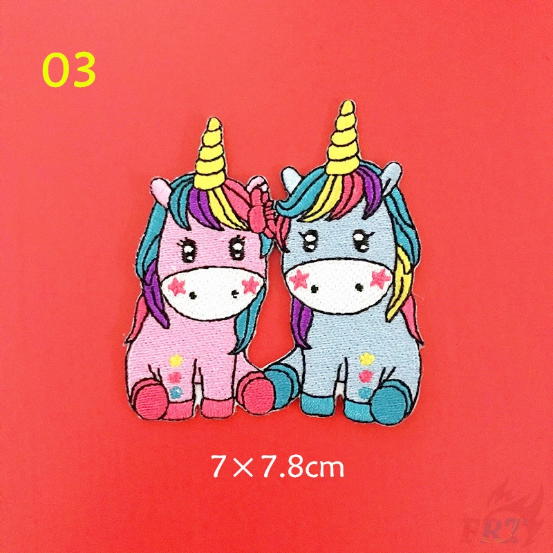 Miếng thêu ủi quần áo họa tiết kỳ lân cầu vồng dễ thương