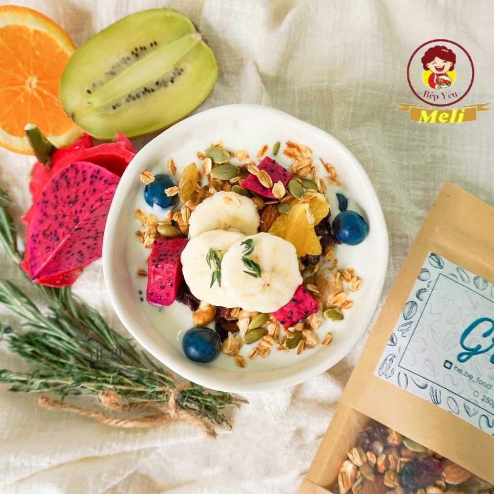 Ngũ cốc giảm cân Granola Bếp Meli không đường siêu hạt Ăn kiêng Date mới thơm ngon giòn rụm