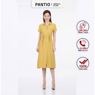 FDC72875 - Đầm công sở cổ sơ mi dải rút bo eo - PANTIO