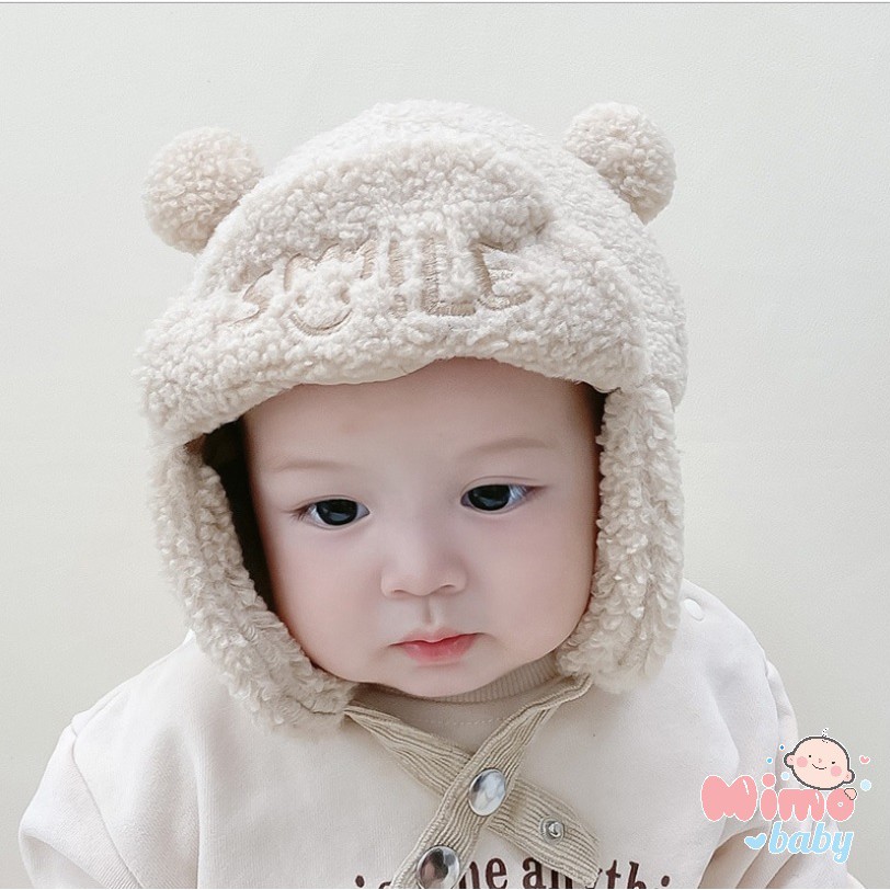 Mũ phi công chữ Smile thu đông cho bé (1-3y)