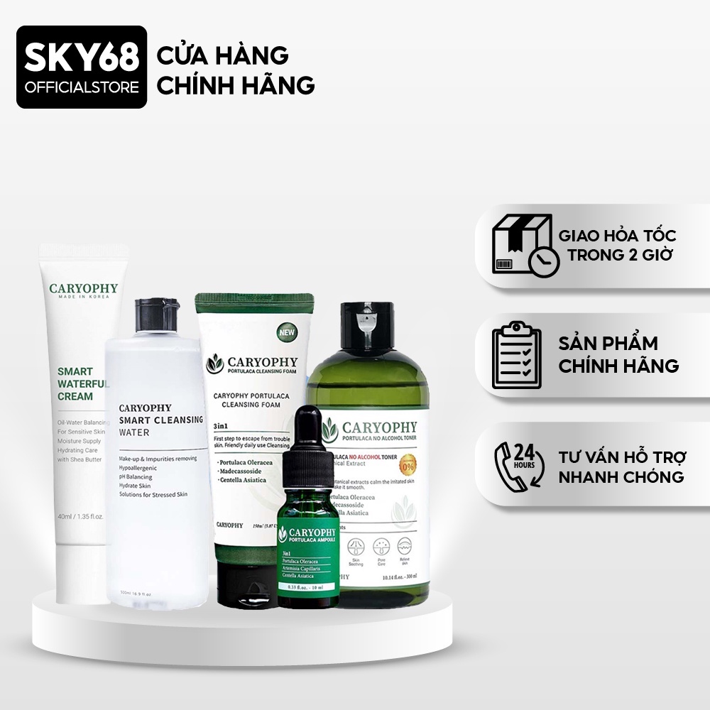 Bộ 5 sản phẩm giảm mụn thâm Caryophy (Tẩy trang 500ml, SRM150ml, Toner300ml, Serum10ml, Kem dưỡng 40ml)