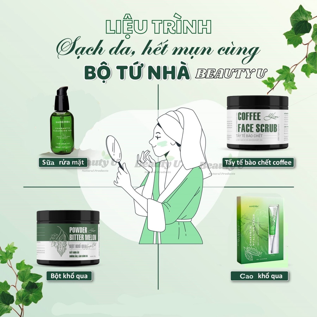 Cao Serum Khổ Qua Dưỡng Da Giảm Mụn Mờ Thâm Soherbs Sirum Mướp Đắng Sạch Mụn , Gel Sữa Rửa Mặt Kiềm Dầu