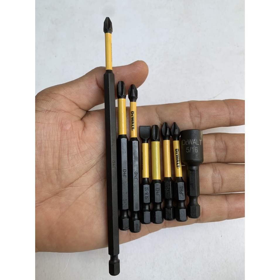 Bộ 8 món mũi vít - đầu bắn tôn Dewalt đen vàng chính hãng