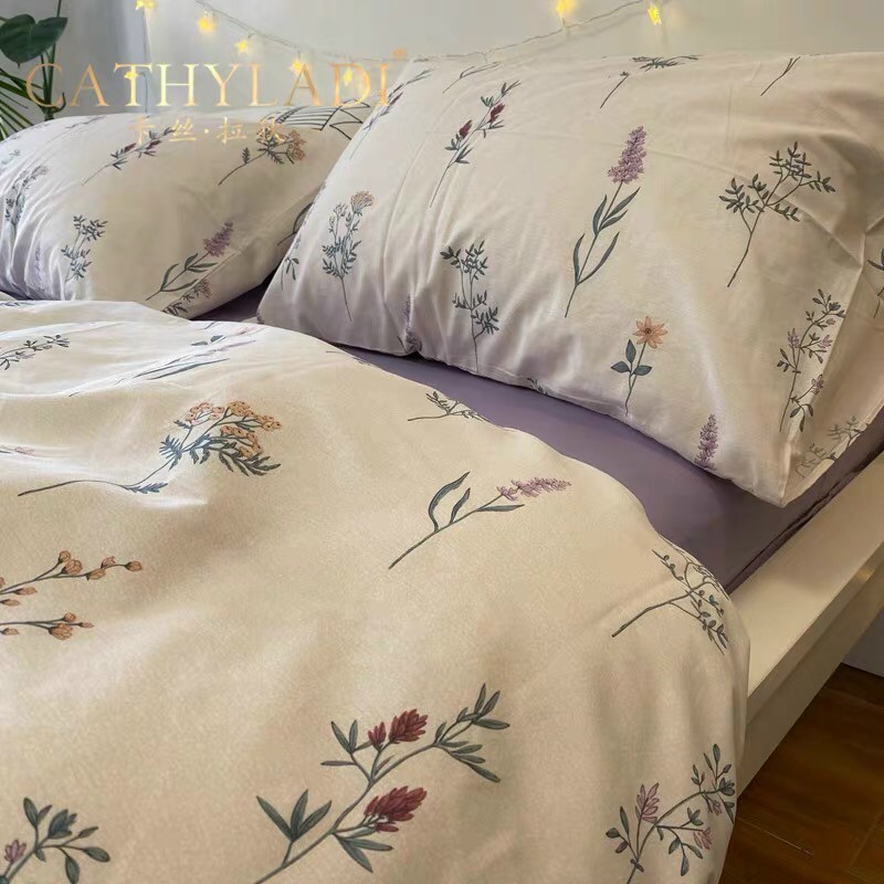 Chăn Ga Gối Cotton Living "Cỏ Nhí Be" - Bộ Chăn Ga Gối Cotton 100% Nhập Khẩu 4 món