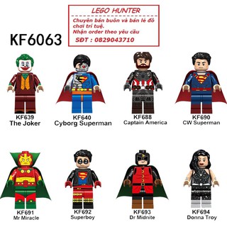 Lego Minifigures DC Superheroes nhân vật siêu anh hùng - phản diện : Joker , Cyborg Superman Mr Miracle Superboy