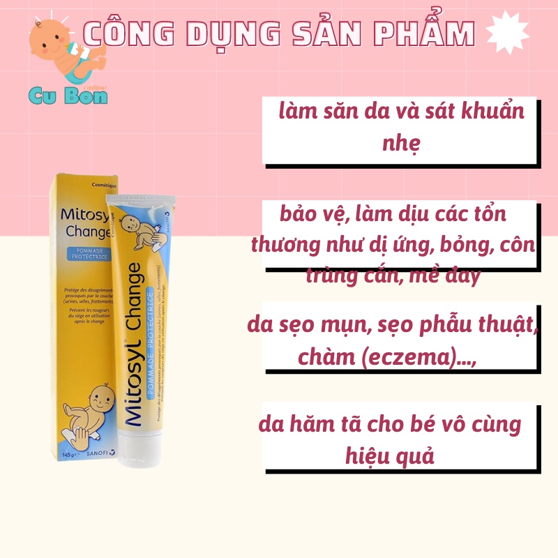 Kem Mitosyl Change Pháp 145g cho da hăm tã côn trùng cắn cho bé và người lớn