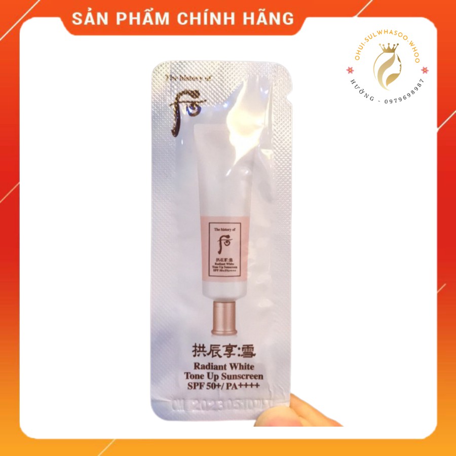 1 Gói 1Ml Kem Chống Nắng Whoo Trắng Dưỡng Trắng Nâng Tông Whoo Radiant White Tone Up Sunscreen, Giảm Mờ Tàn Nhang, Ná
