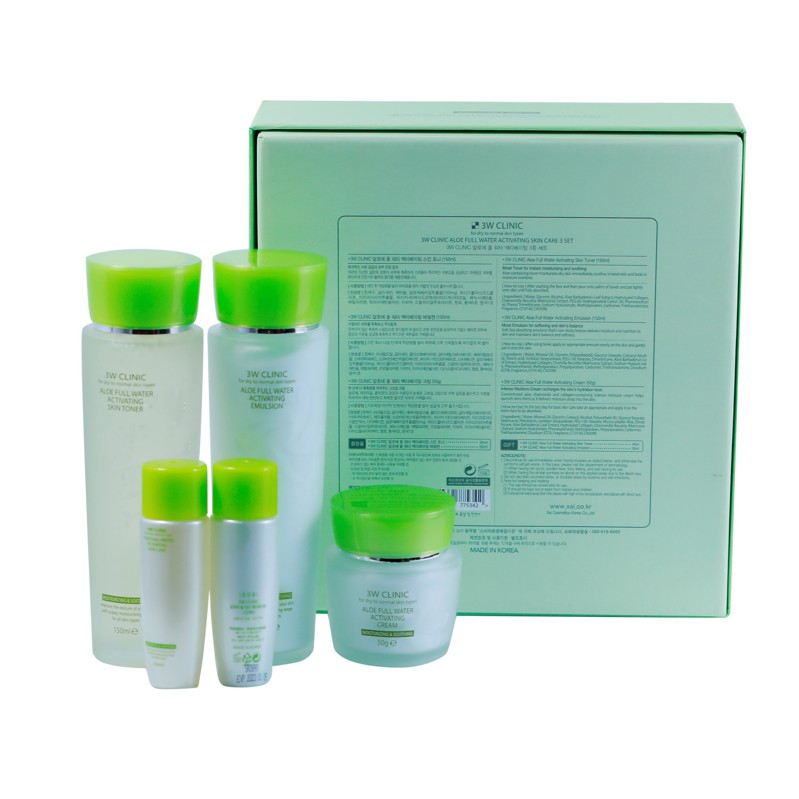 Bộ dưỡng ẩm dưỡng trắng da cấp nước chiết xuất từ tinh chất Lô Hội 3W CLINIC Hàn Quốc