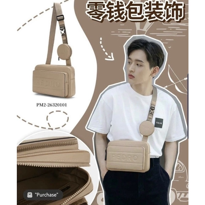 Set túi đeo chéo Nam Pedro kèm ví tròn hàng đẹp căng đét chuẩn Au size 25