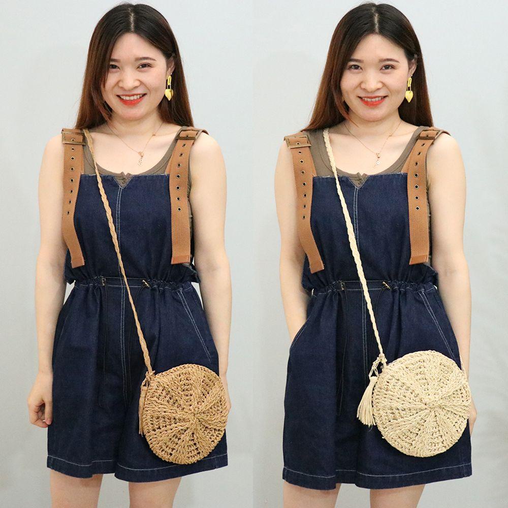 JUNE Fashion Straw Bag Shoulder Bags Summer Beach Bag Straw Handbag Handbag Knit Round Handmade Women Girl Rattan Woven/Multicolor