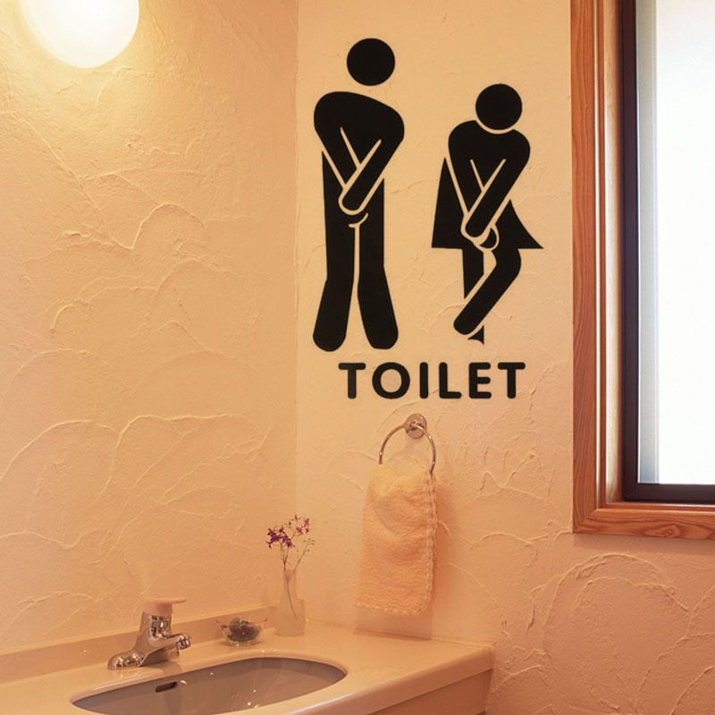 1 Nhãn Dán Trang Trí Cửa Phòng Vệ Sinh Họa Tiết Logo Màu Đen Vui Nhộn