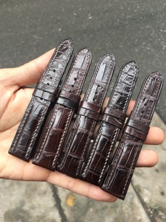 Dây đồng hồ da cá sấu nhập may handmade( nâu đậm)