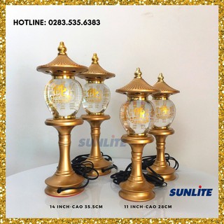 Cặp đèn thờ pha lê khắc chữ phật, hình quả lê