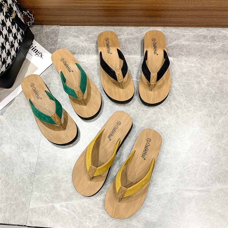 Dép Xỏ Ngón Đế Dày Tăng Chiều Cao Màu Đen/Xanh Lá Thời Trang Cho Nữ