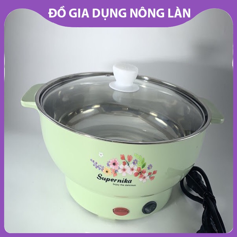 Nồi lẩu điện mini 26cm Nikai vung kính 1000W - Nồi lẩu đa năng gia đình 26cm siêu tốc NL Shop