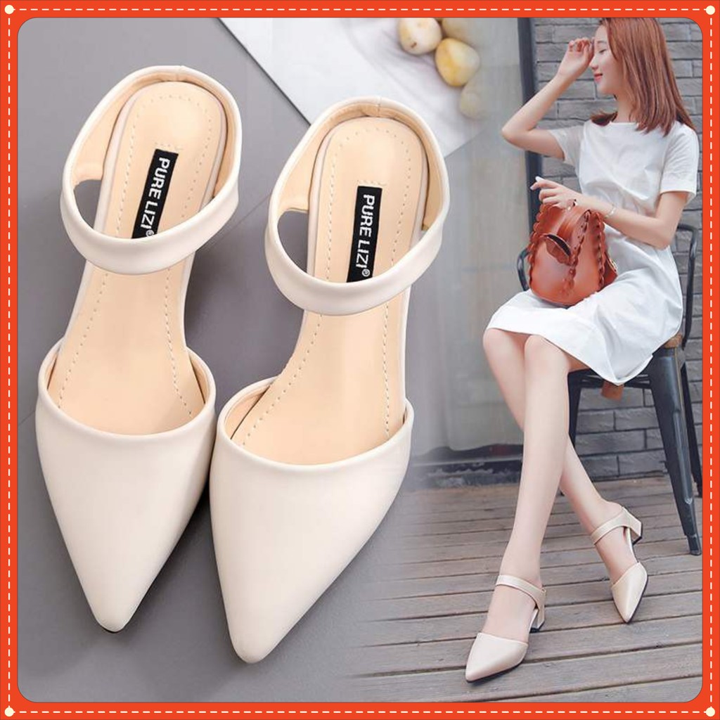 Giày nữ TTC23 cao gót 5cm hở gót sành điệu