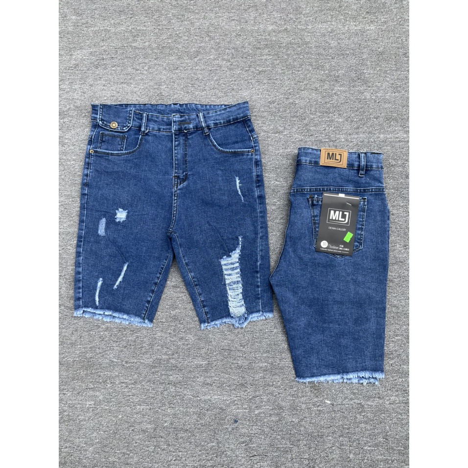 Quần jeans ngố dành cho BigSize Lưng cao, co dãn mạnh, màu xanh đậm rách kiểu 4346 MLJ