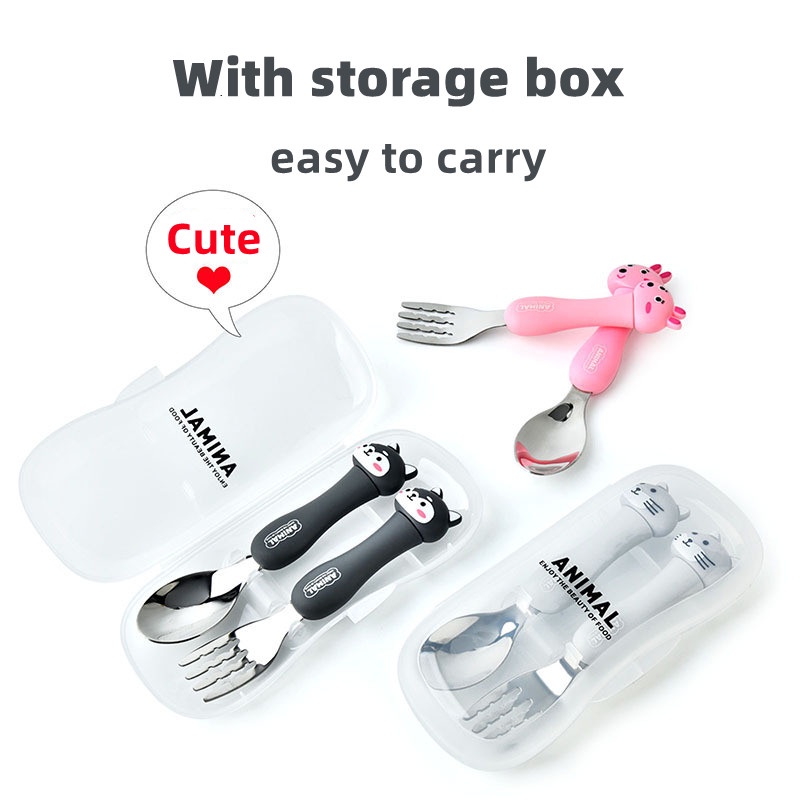 Bộ đồ ăn SABUY Phim hoạt hình cho trẻ em Bộ muỗng nĩa Phim hoạt hình dễ thương cho trẻ em Bộ đồ ăn trẻ em có hộp lưu trữ