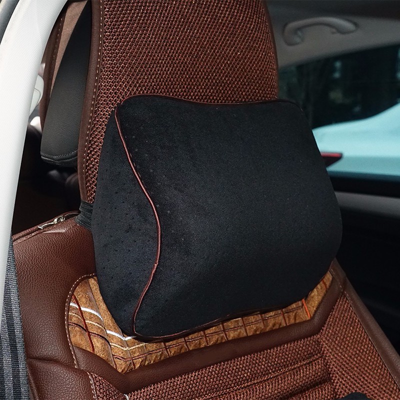 【Ready Stock】 2PCS Headrest Pillow&amp;Memory Foam Velvet Lumbar Cushion Back Pain Relief Car Chair Back Support 0tpU