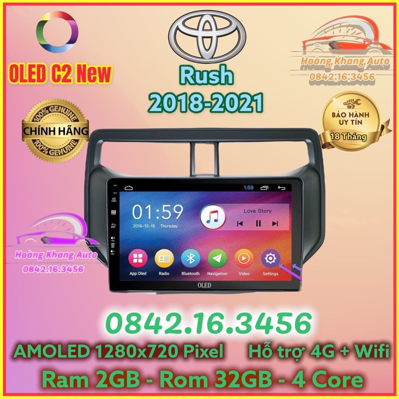 Màn hình Android OLED C2 New Theo Xe Toyota Rush 2018 - 2021, 9 inch kèm dưỡng và jack zin