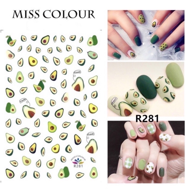 Sticker hình quả bơ dán móng tay nail mới