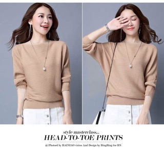 MS089 Áo len cánh dơi cổ thuyền sang trọng
