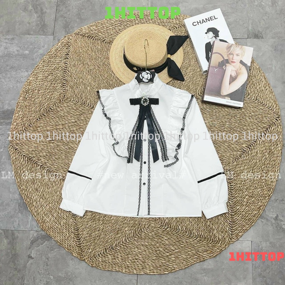 áo sơ mi tay bồng cổ nơ viền bèo kaca shop 1hittop