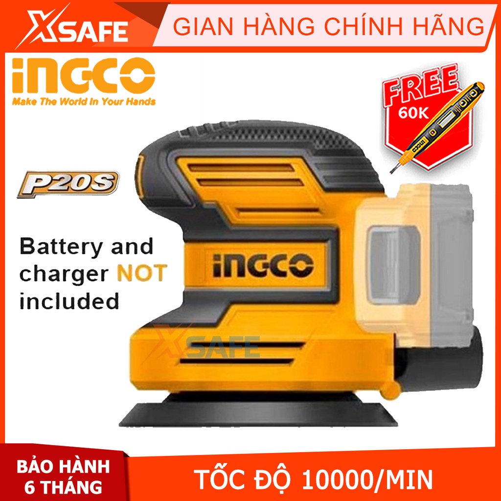 Máy chà nhám tròn dùng pin Lithium 20V INGCO CROSLI2001 Máy chà cầm tay đĩa chà 125mm, kèm 5 miếng chà nhám - chính hãng