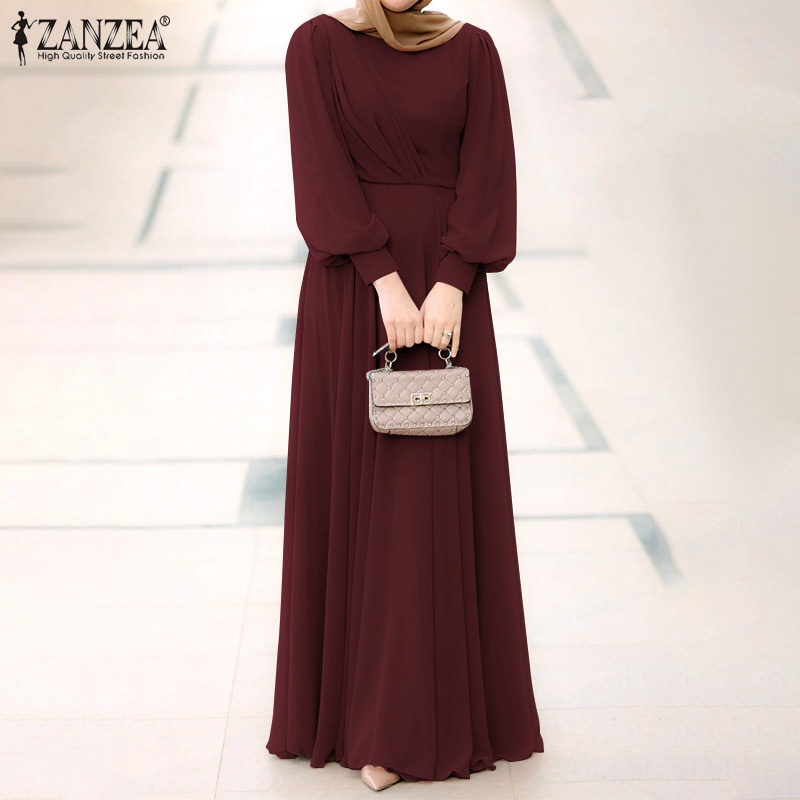 Đầm maxi ZANZEA dài tay phối khóa kéo thời trang cho nữ