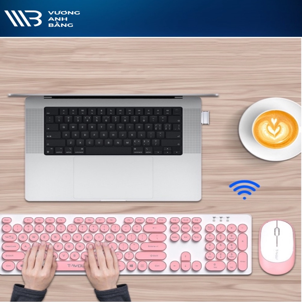 Combo phím chuột Keyboard + Mouse không dây T-WOLF TF770 Pink