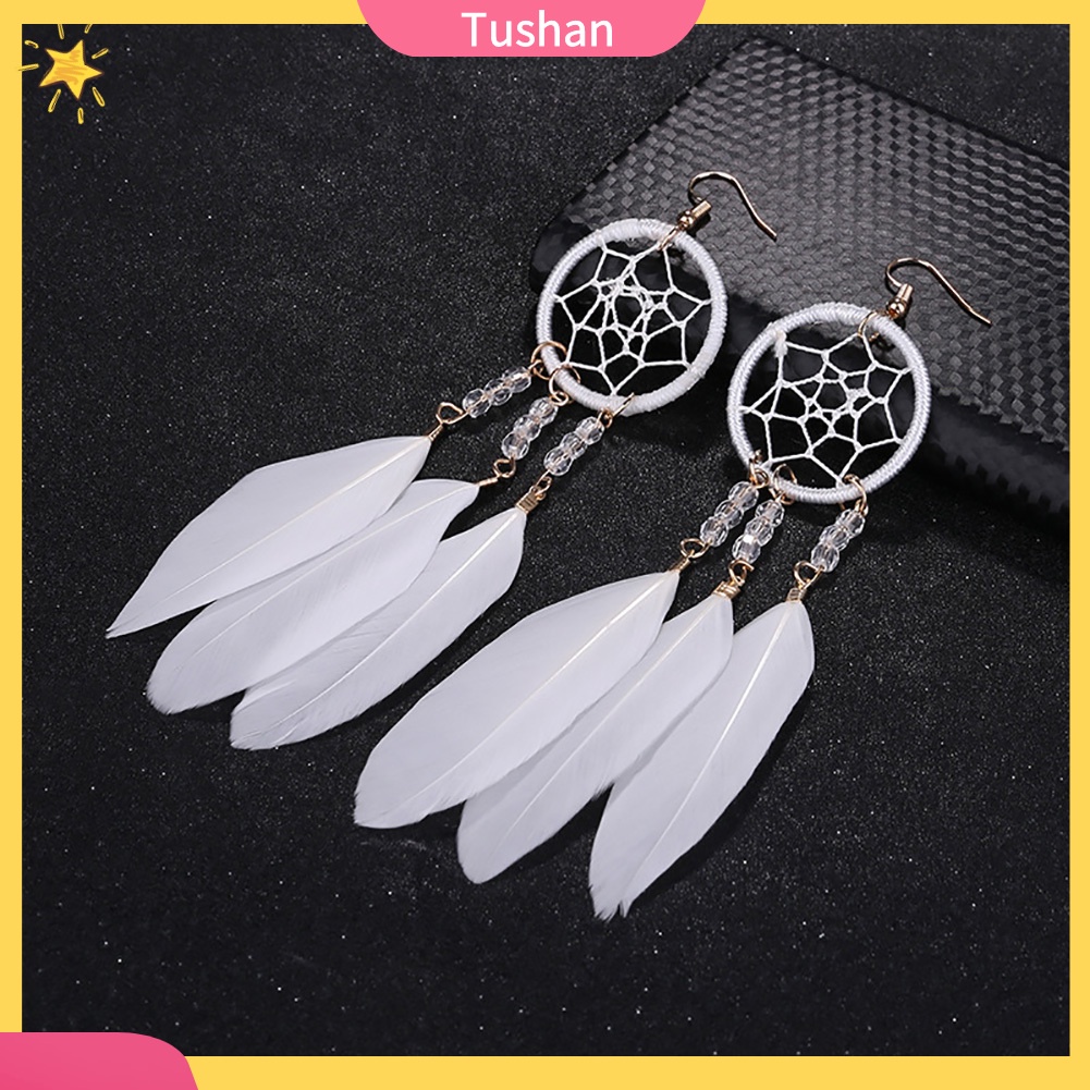Đôi khuyên tai dài kiểu Dream Catcher gắn lông vũ thời trang cho nữ