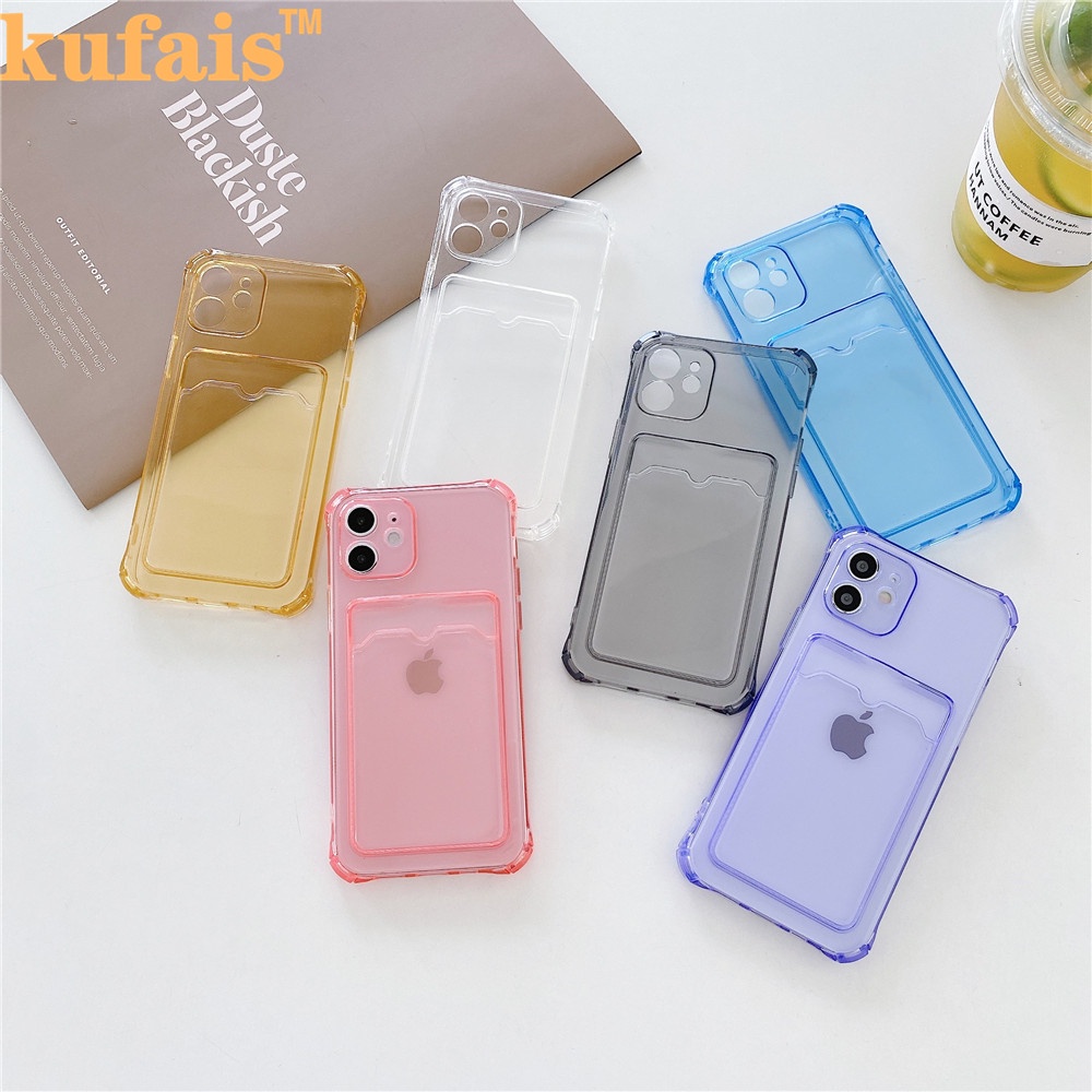 Ốp điện thoại silicon mềm chống sốc có ngăn đựng thẻ cho iPhone 11 12 Pro Max 7Plus 8Plus Xr Xs Max Pro Se2020 7 11 12