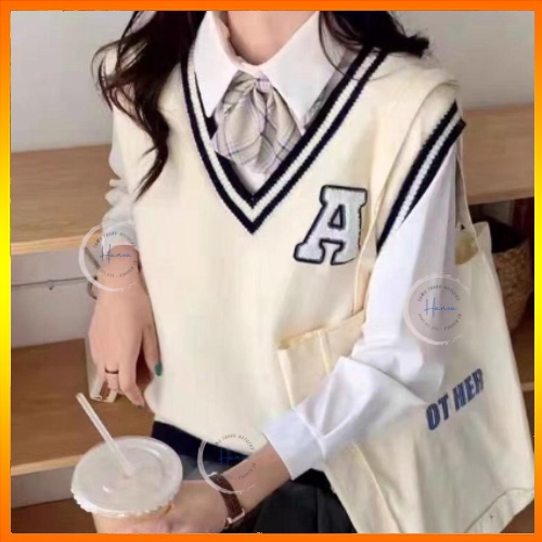 Áo Gile Nữ Chữ A Phối Viền Năng Động Freesize Chất Len Mềm Mịn Cao Cấp Hanva