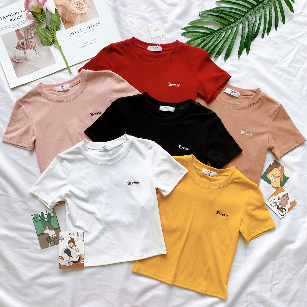 áo phông nữ_Croptop trơn, cổ tim, Croptop chữ, chính hiệu Quảng Châu, từ Shop An Nhiên_Chợ Ninh Hiệp_Gia Lâm_Hà Nội