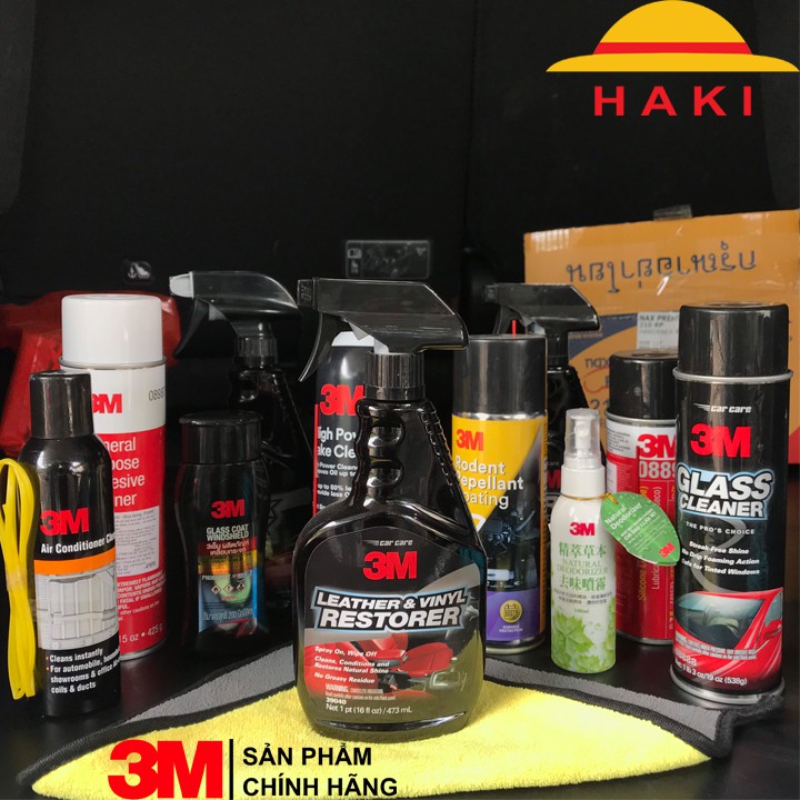 [3M nhập Mỹ] Bộ sản phẩm chăm sóc xe: chai vệ sinh nội thất da ghế, dung xịt làm bóng xe ô tô và dung dịch làm bóng lốp.