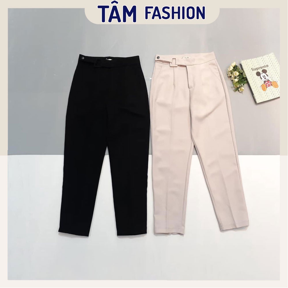 Quần baggy nữ cạp cao form dáng đẹp đồ công sở đai vải vuông cúc lệch