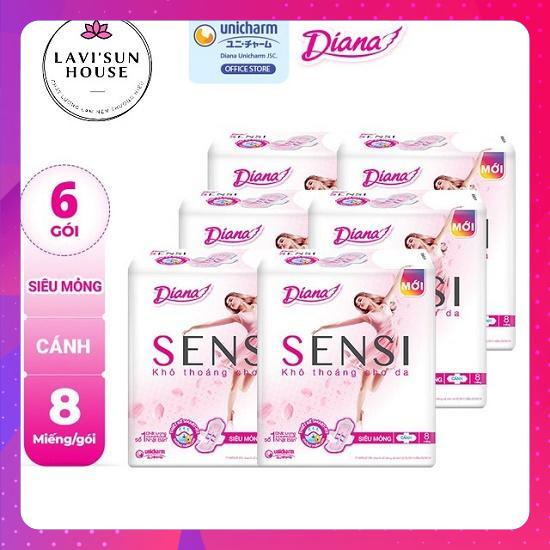 Bộ 6 gói băng vệ sinh diana sensi siêu mỏng cánh gói 8 miếng