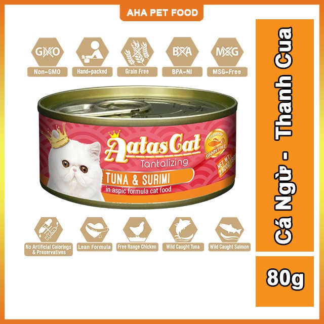 [Hàng Nhập Khẩu] Pate Cho Mèo Kén Ăn Aatas Cat 80g Nguyên Chất Từ Cá Ngừ Mix Với 12 Vị Thơm Ngon Không Chất Bảo Quản