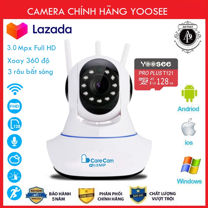 Camera Wifi Camera Carecam 3 Râu 3.0Mpx Full HD Kèm thẻ 32GB Chuyên Dụng