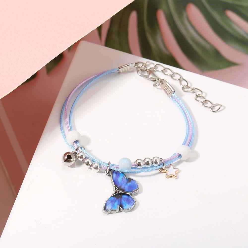 Vòng Đeo Tay May Mắn Mặt Hình Bướm Màu Xanh Dương Dễ Thương Có Thể Điều Chỉnh Thời Trang Cho Nữ