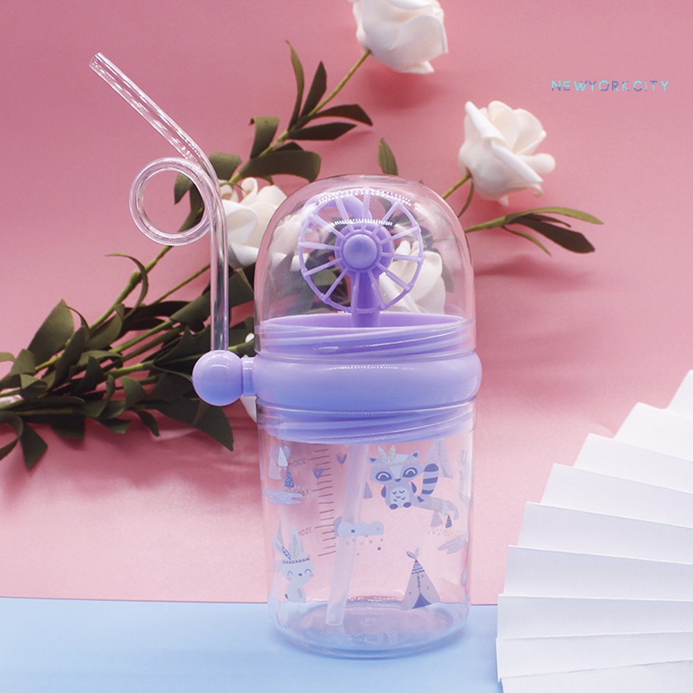 Bình Uống Nước Hình Cối Xay Gió Hoạt Hình 250ml Kèm Ống Hút Cho Bé