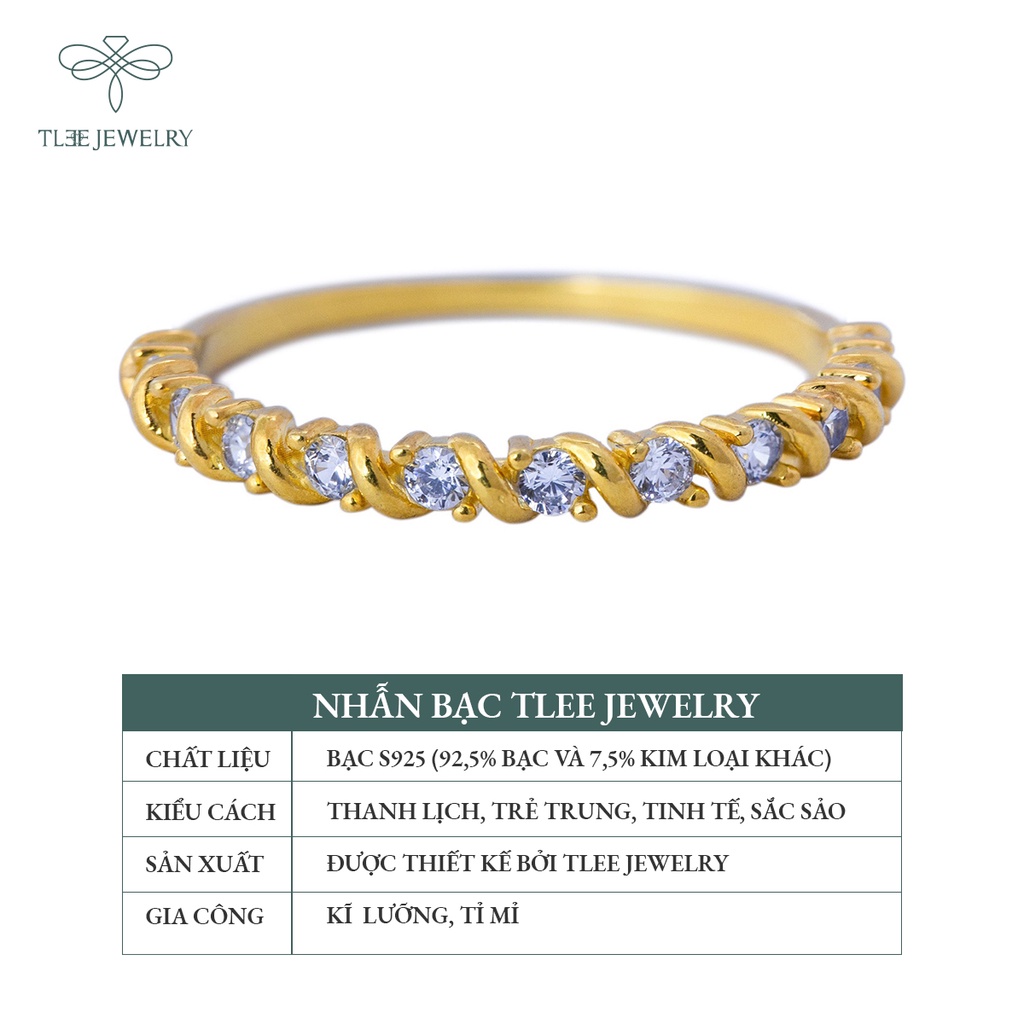 Nhẫn bạc nữ TLEE mạ vàng 14k viền đá bao xoắn sang trọng NCJ A0138
