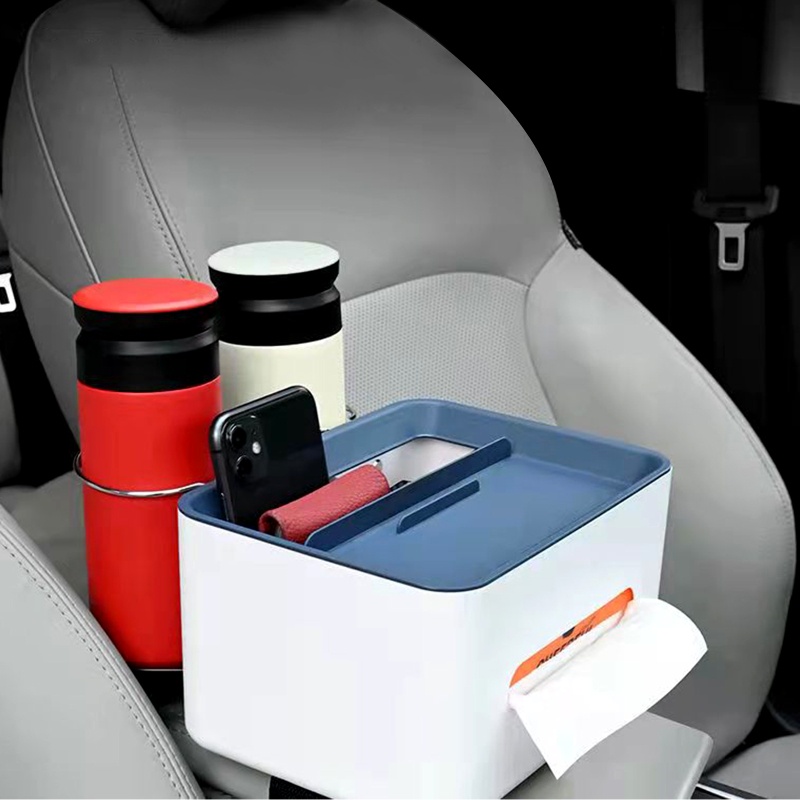 Hộp Đựng Khăn Giấy Gắn Sau Lưng Ghế Xe Hơi Kèm Giá Đỡ Cốc Tiện Dụng